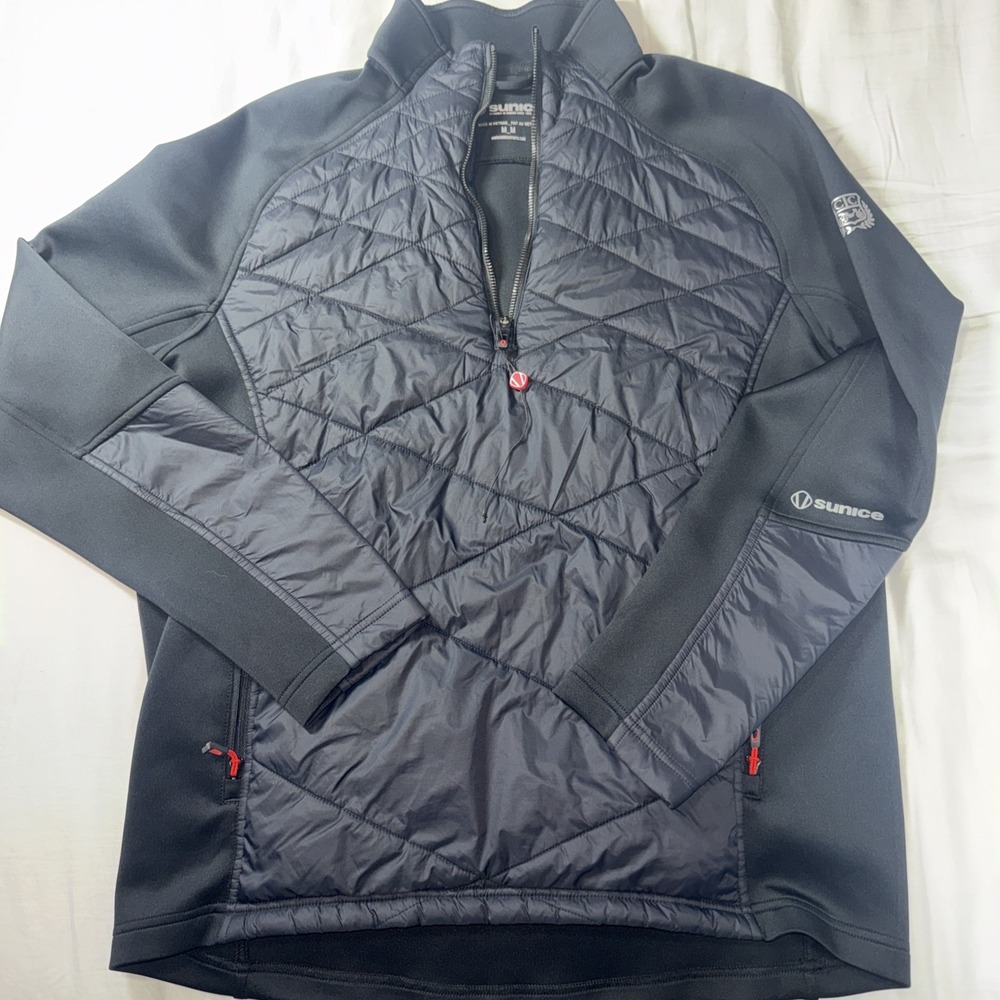 Sunice  Men's‎ Duke Hybrid Thermal Stretch Half-Zip Pullover Medium Black Puffer